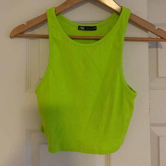 Zara Tops | Neon Green Crop Top | Poshmark